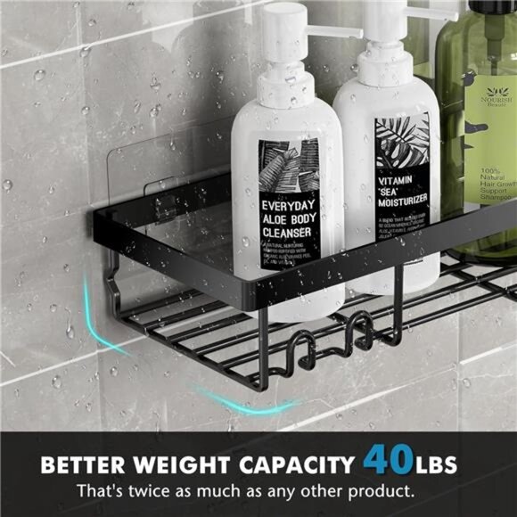 Shower Caddy Shelf Organizer Rack, Self Adhesive Black Bathroom - Picture 6 of 8